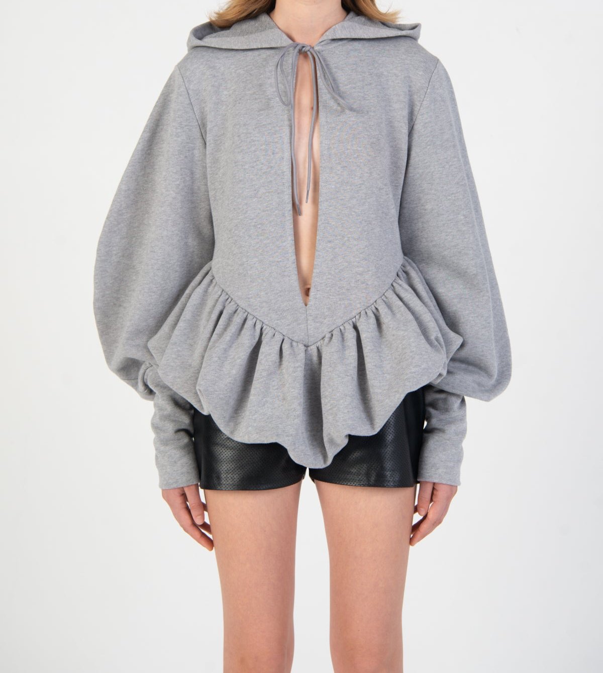 IRINA CUT OUT HOODIE IN GREY MELANGE