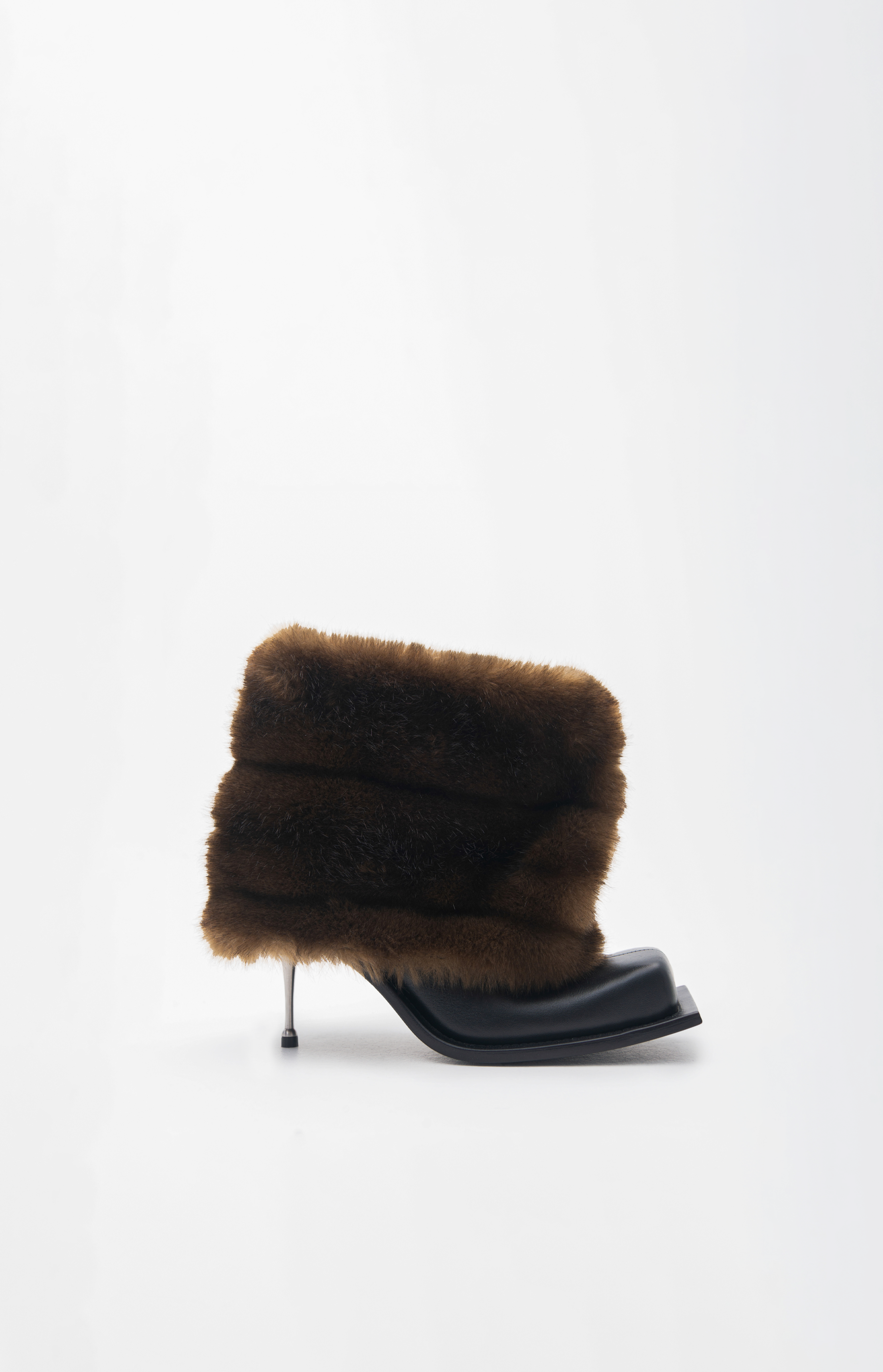 IMAN STILETTO HEEL BOOTS WITH BROWN FAUX FUR – FIDAN NOVRUZOVA
