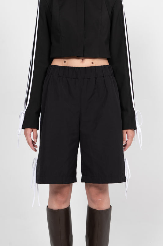 GIADA BOW/WHITE STRIPE NYLON SHORTS IN BLACK