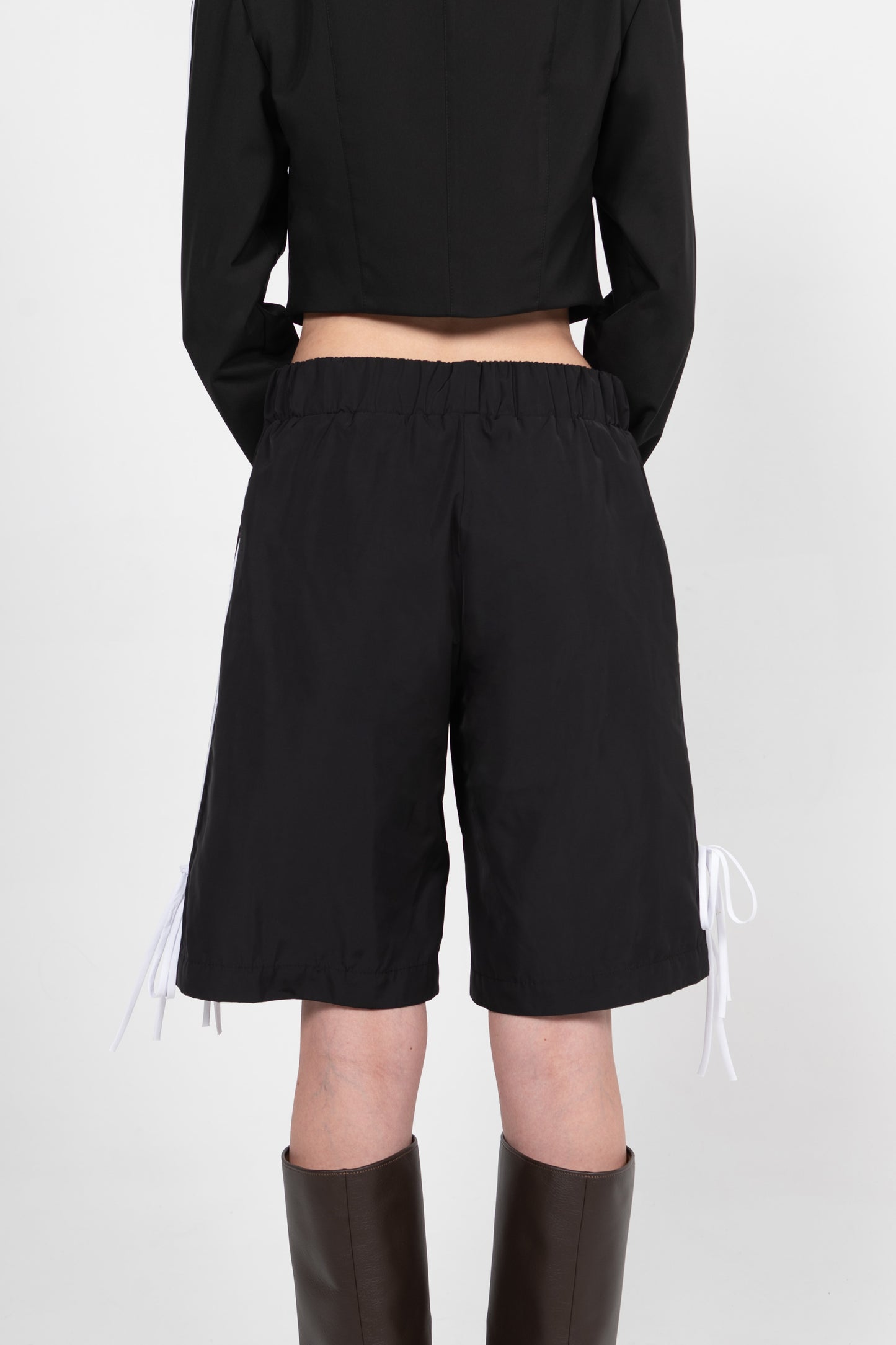 GIADA BOW/WHITE STRIPE NYLON SHORTS IN BLACK