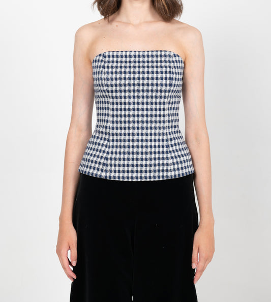 LAURIE STRAPLESS GINGHAM TOP