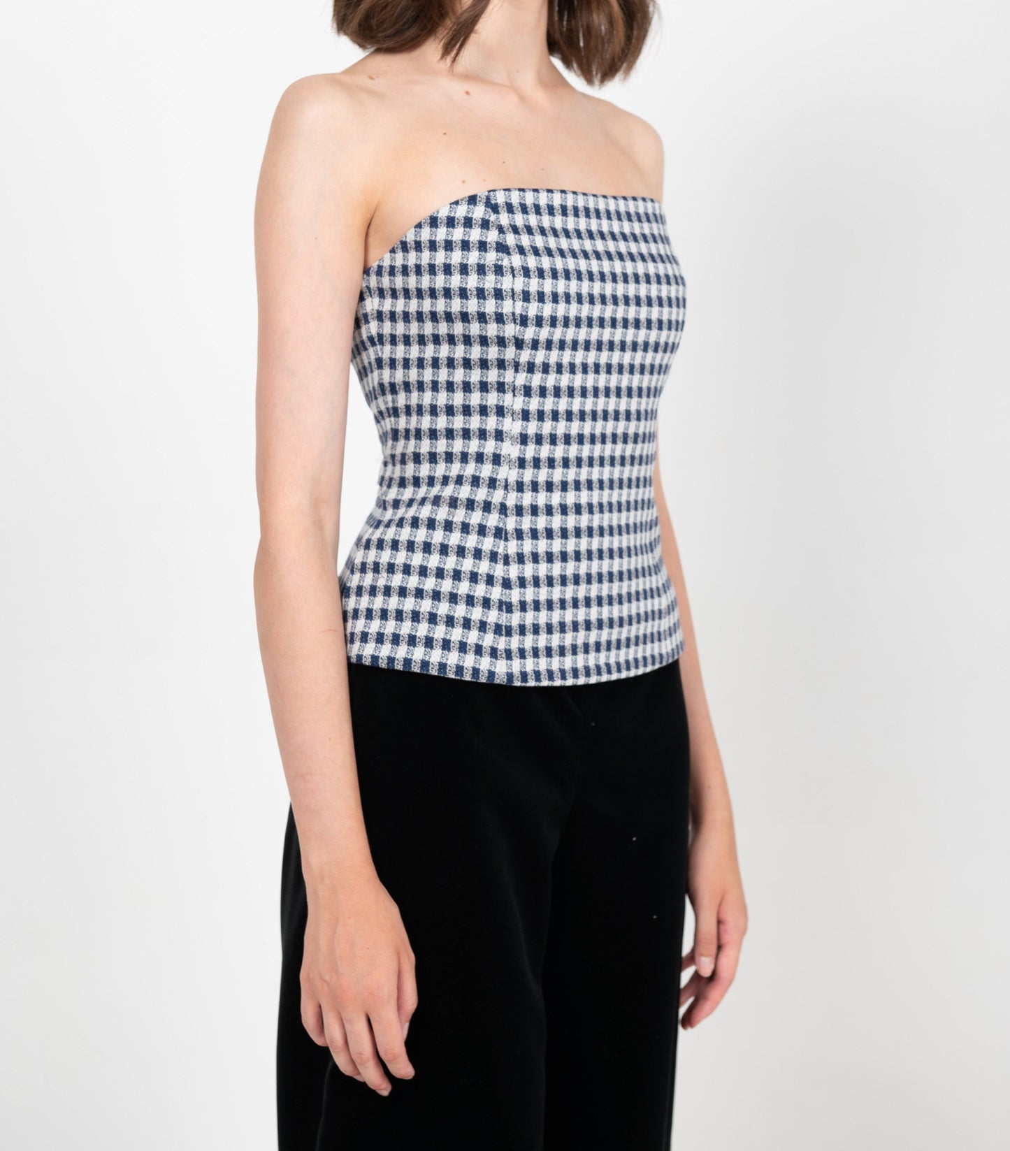 LAURIE STRAPLESS GINGHAM TOP