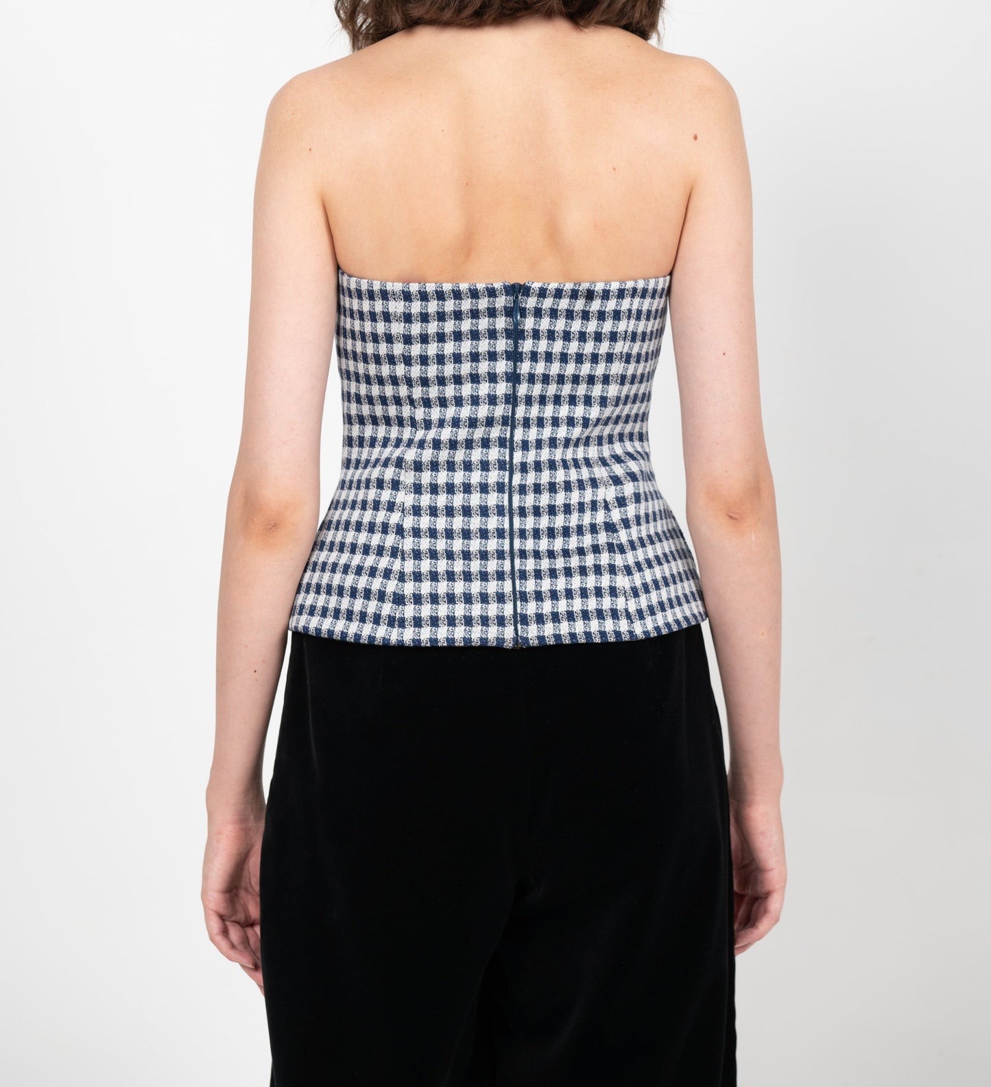 LAURIE STRAPLESS GINGHAM TOP