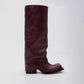 HAVVA CHUNKY HEEL TALL BOOTS IN DARK CHERRY