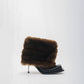 IMAN STILETTO HEEL BOOTS WITH BROWN FAUX FUR