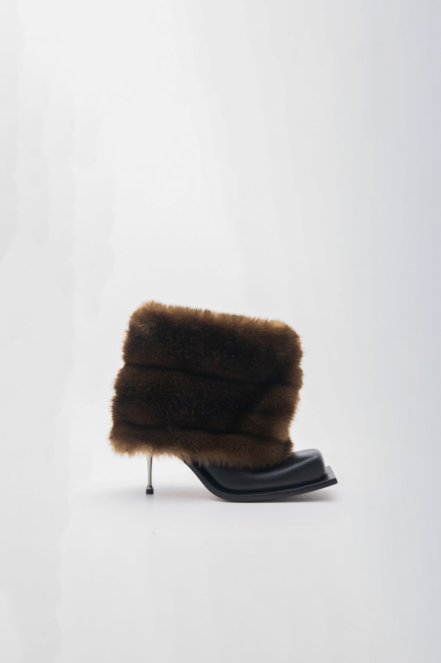 IMAN STILETTO HEEL BOOTS WITH BROWN FAUX FUR