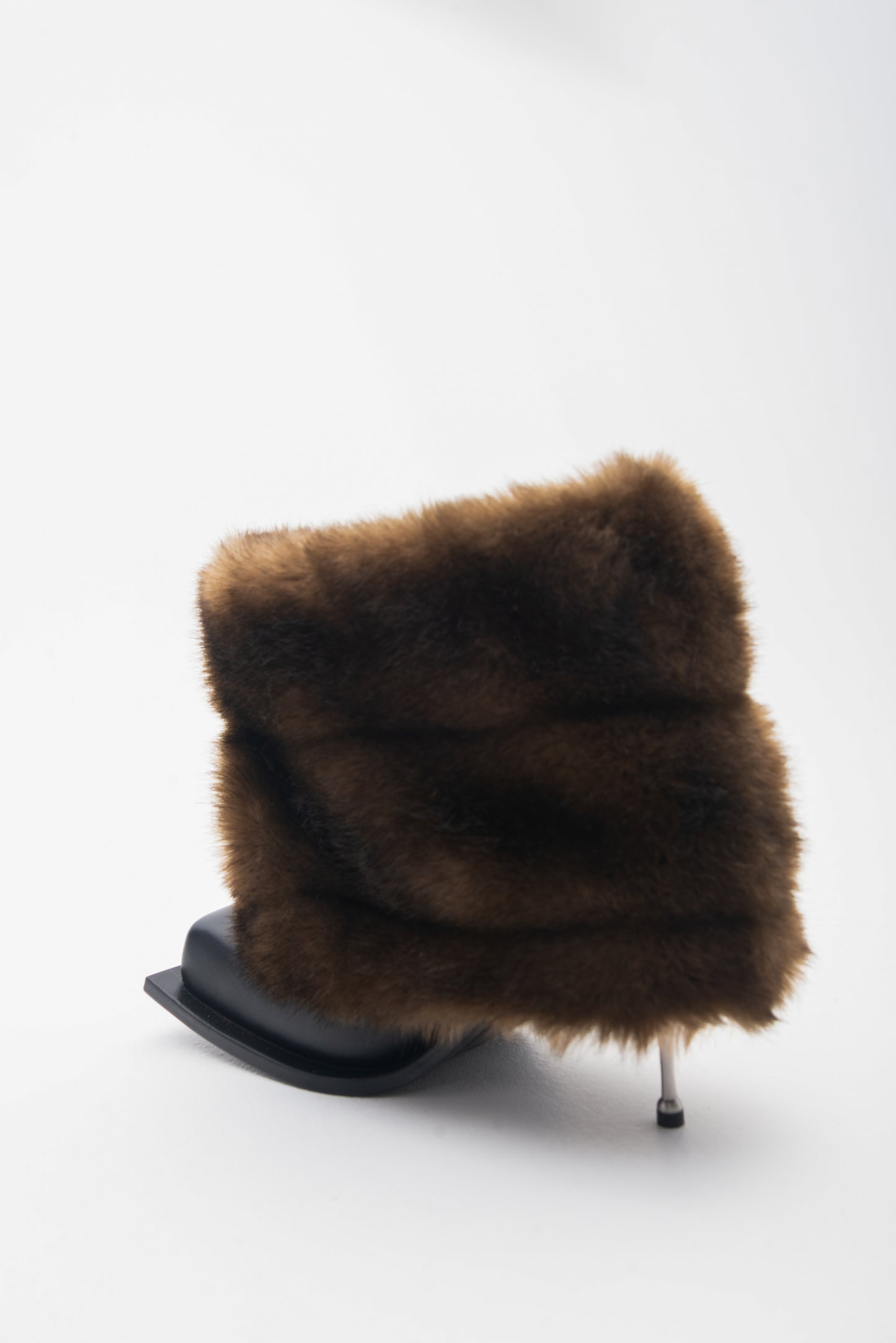 IMAN STILETTO HEEL BOOTS WITH BROWN FAUX FUR