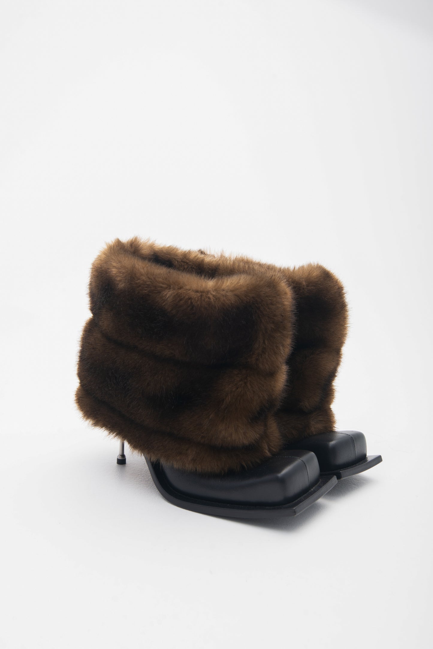 IMAN STILETTO HEEL BOOTS WITH BROWN FAUX FUR