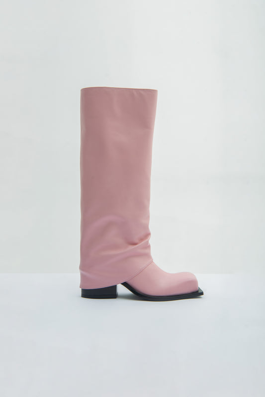 HAVVA CHUNKY HEEL TALL BOOTS IN BABY PINK