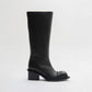 CHUNKY HEEL CLASSIC SQUARE TOE BOOTS IN BLACK