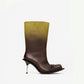 CROPPED SQUARE TOE BOOTS IN CHARTREUSE/BROWN OMBRE