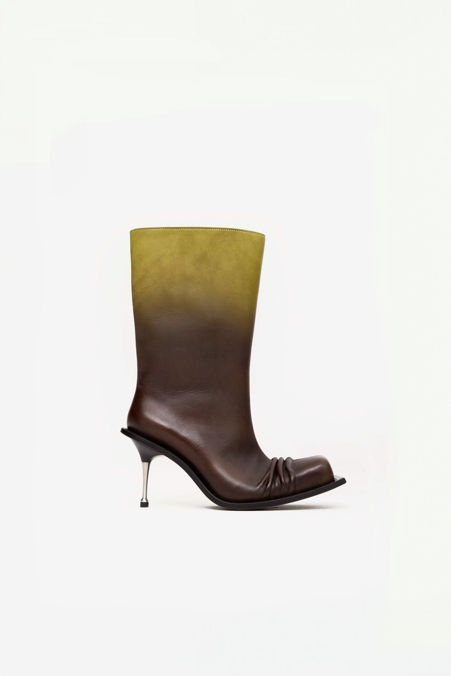 CROPPED SQUARE TOE BOOTS IN CHARTREUSE/BROWN OMBRE