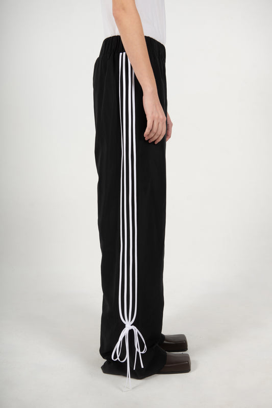 GIADA BOW/WHITE STRIPE NYLON TROUSERS IN BLACK (TALL)