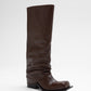 HAVVA CHUNKY HEEL TALL BOOTS IN CHOCOLATE BROWN