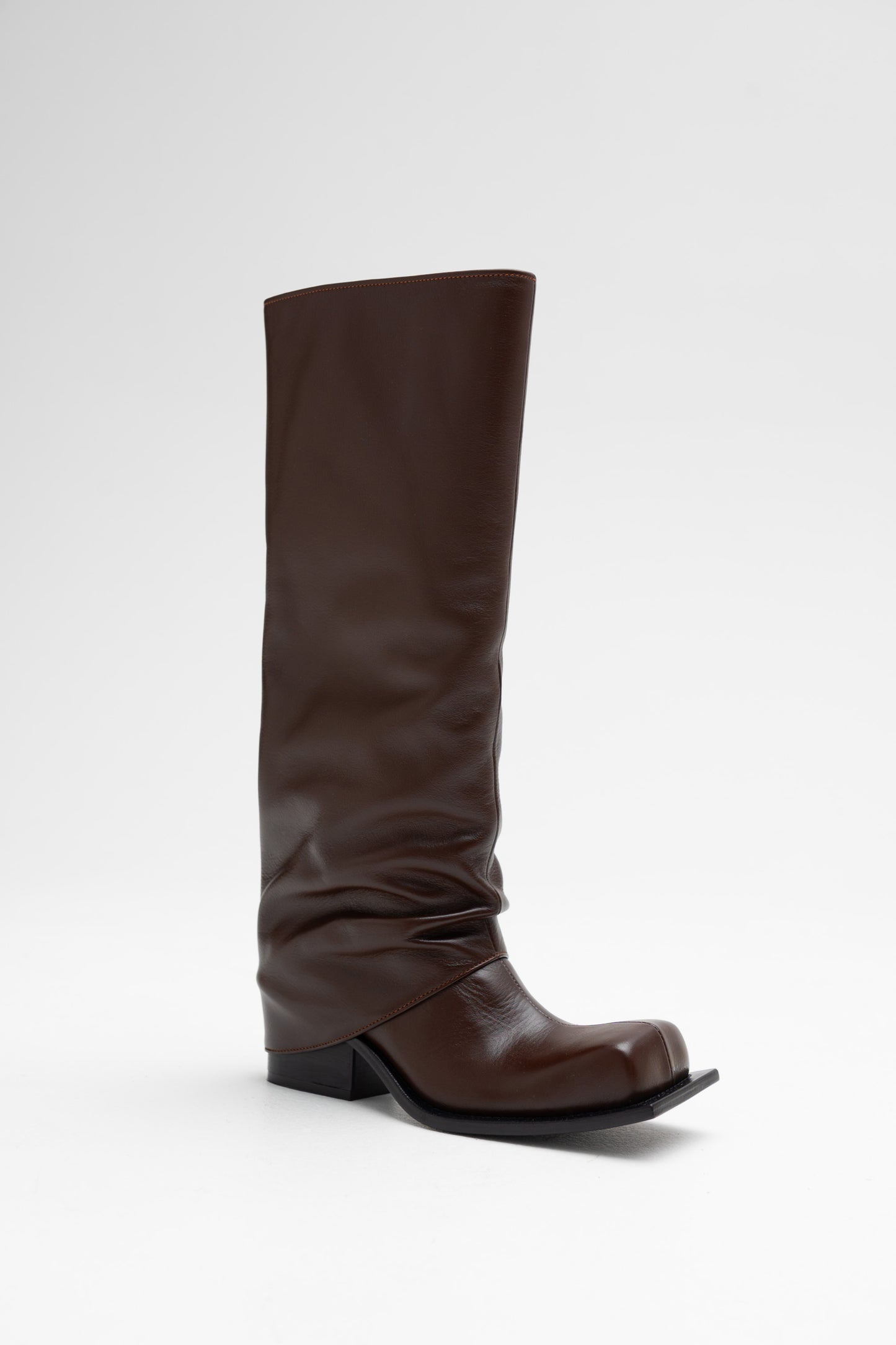 HAVVA CHUNKY HEEL TALL BOOTS IN CHOCOLATE BROWN