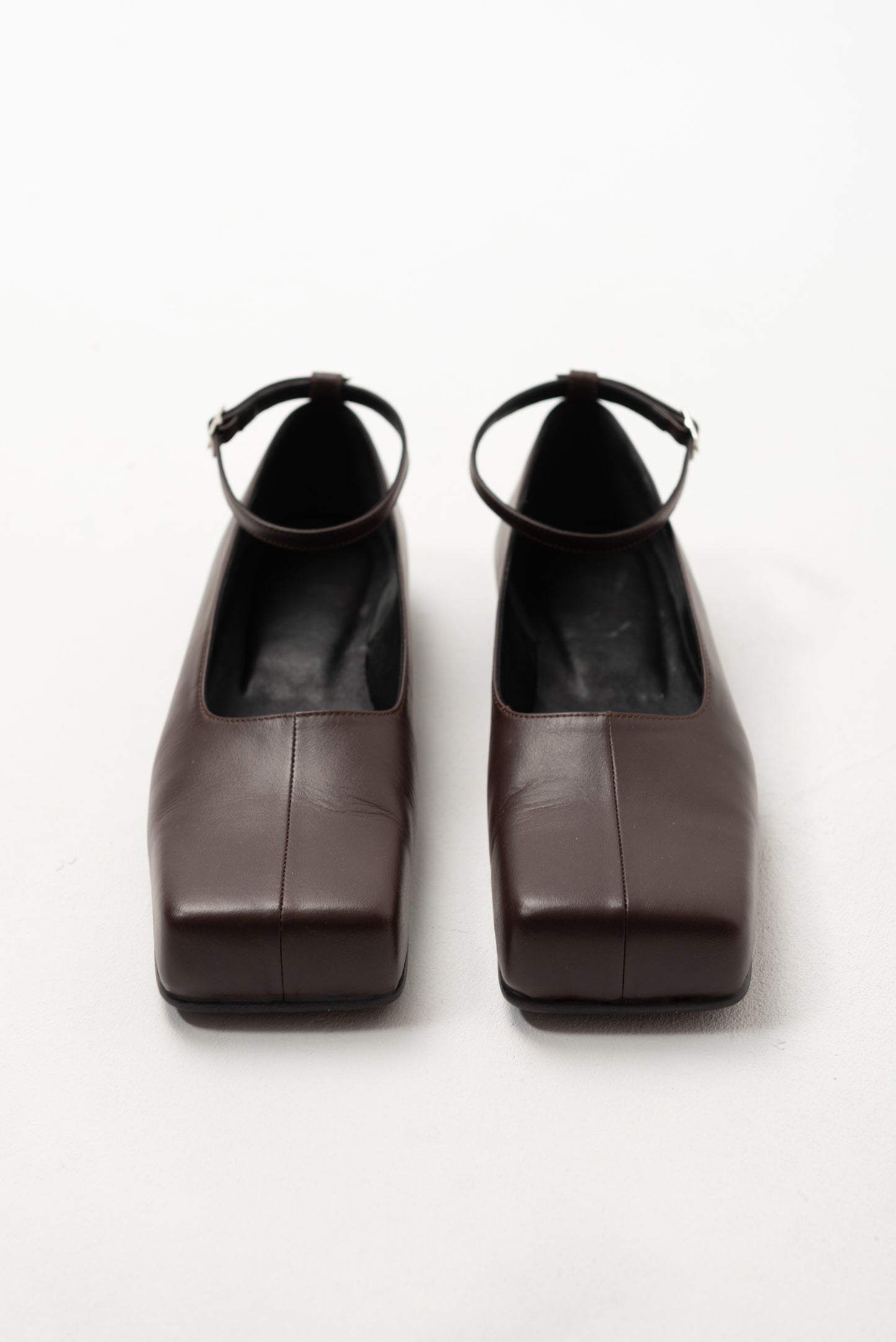 BELLA SQUARE TOE FLATS IN CHOCOLATE BROWN