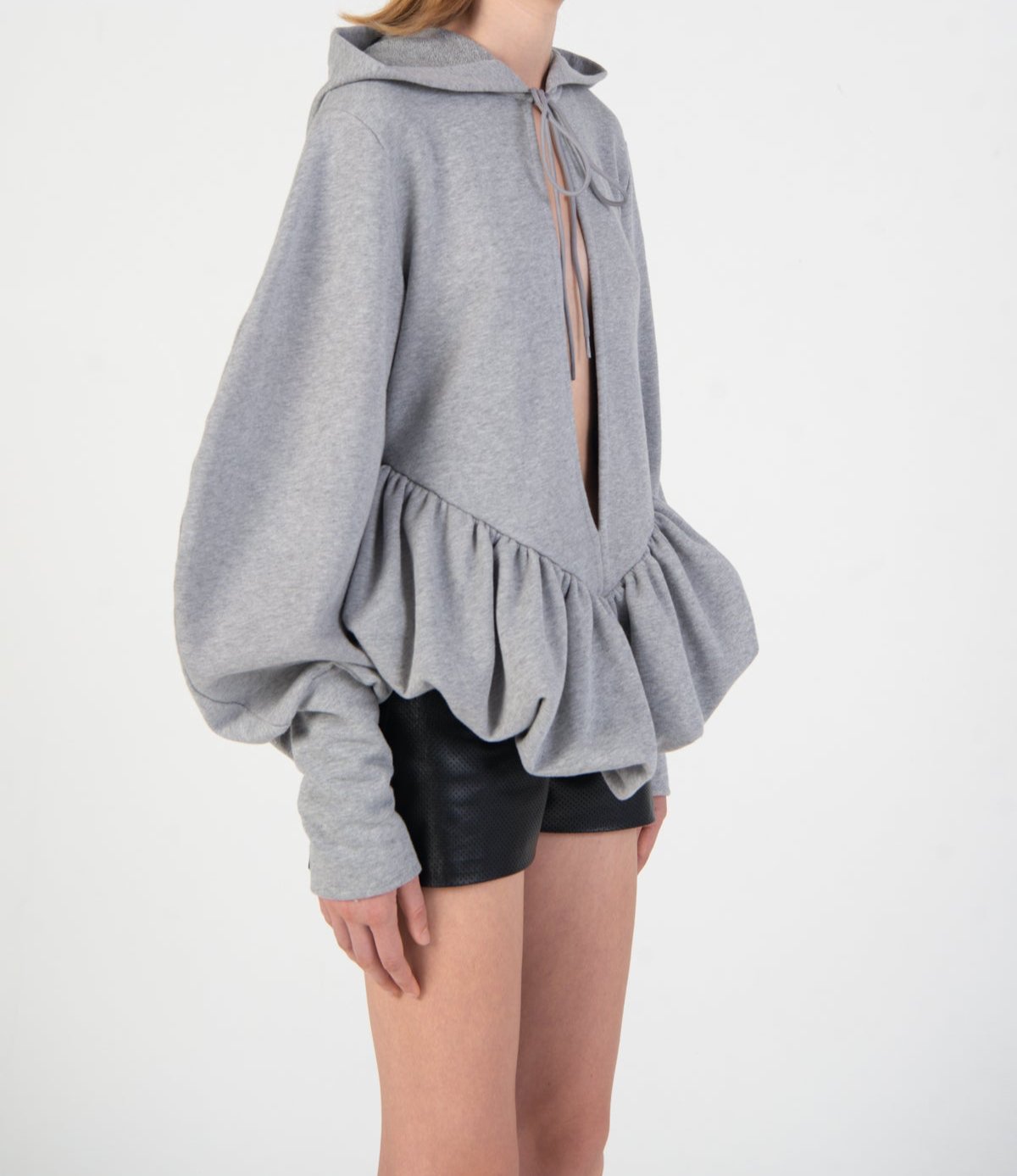 IRINA CUT-OUT HOODIE IN GREY MELANGE – FIDAN NOVRUZOVA