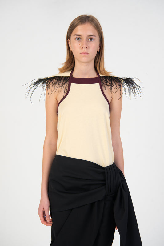 NADYA HALTER TOP WITH FEATHER DETAILS