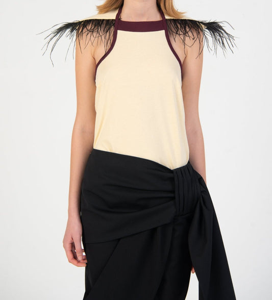 NADYA HALTER TOP WITH FEATHER DETAILS