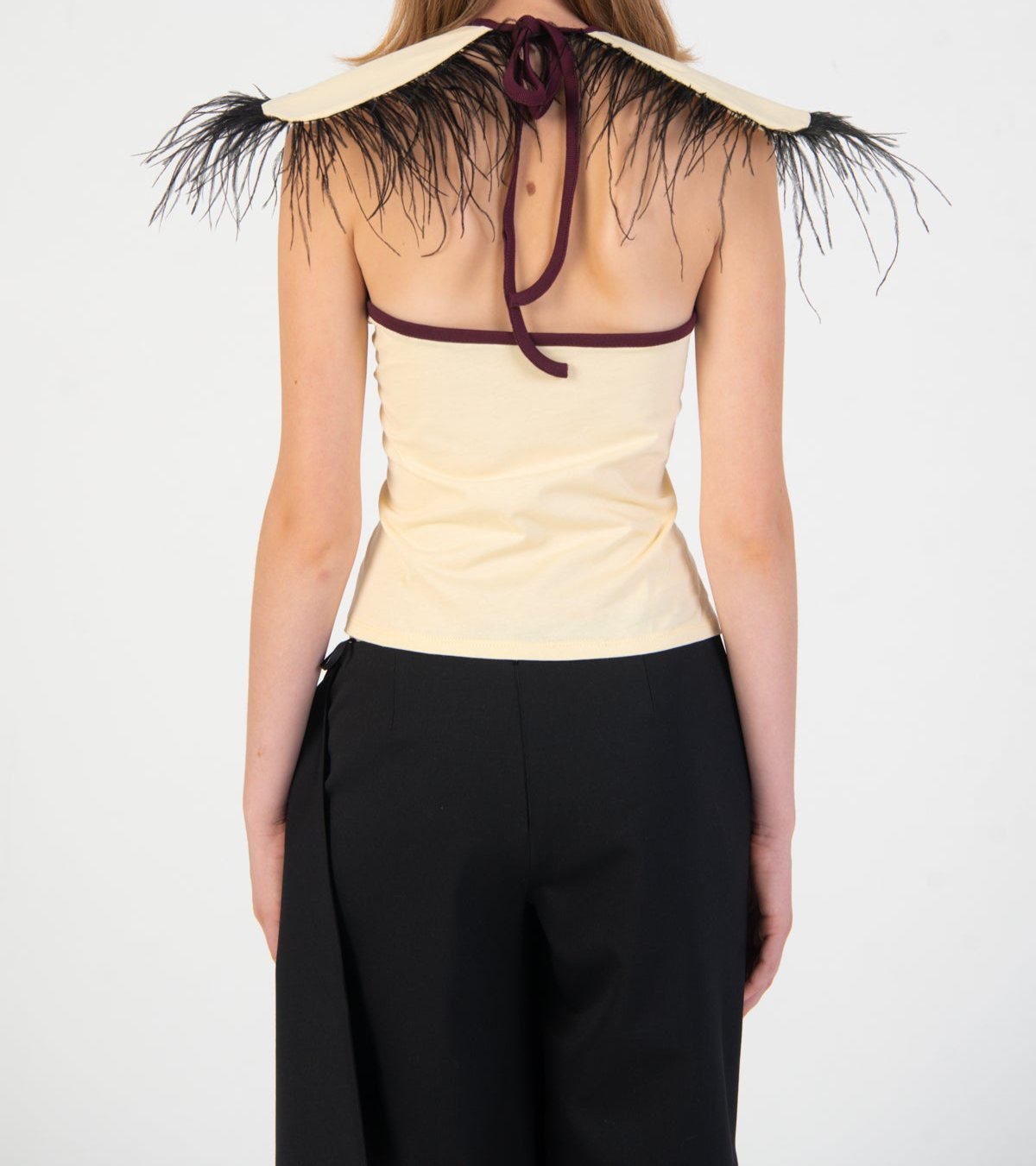 NADYA HALTER TOP WITH FEATHER DETAILS