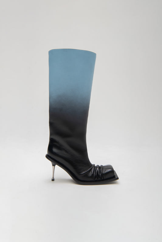 STILETTO HEEL CLASSIC SQUARE TOE BOOTS IN BABY BLUE/BLACK OMBRÉ