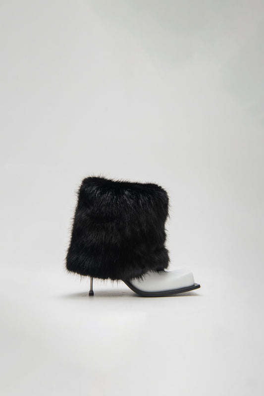 IMAN STILETTO HEEL BOOTS WITH BLACK FAUX FUR