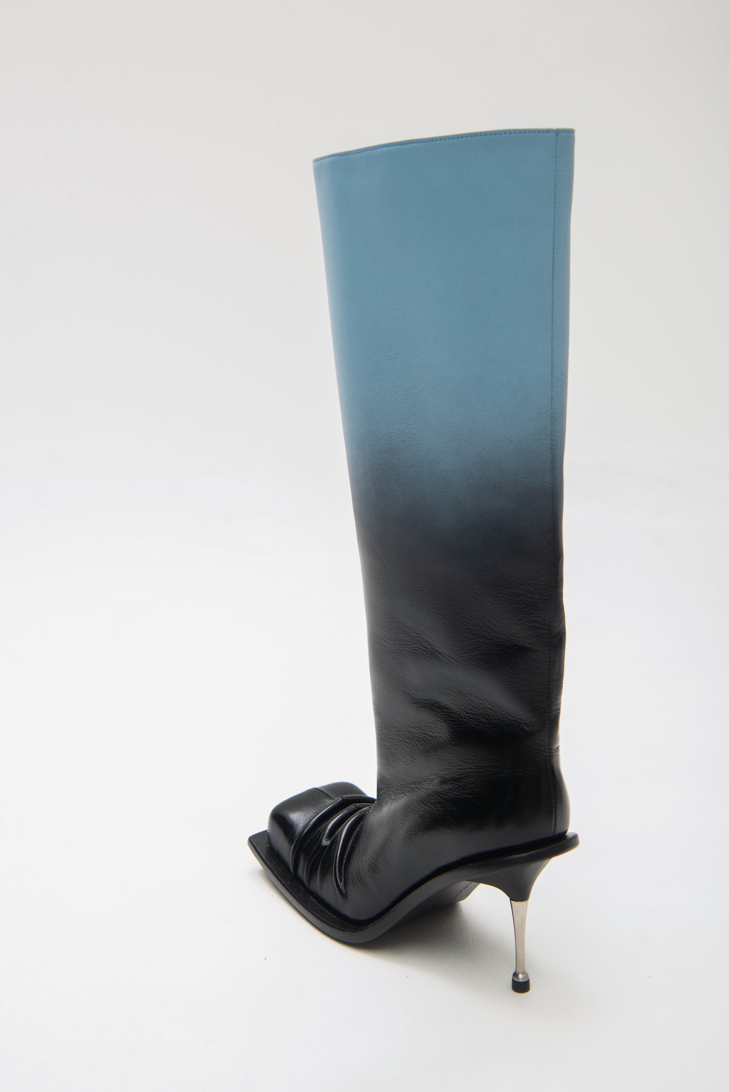 STILETTO HEEL CLASSIC SQUARE TOE BOOTS IN BABY BLUE/BLACK OMBRÉ