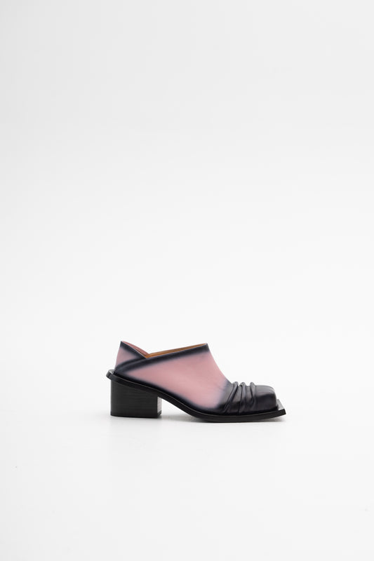 CONVERTIBLE CHUNKY HEEL MULES IN BABY PINK/BLACK OMBRÉ