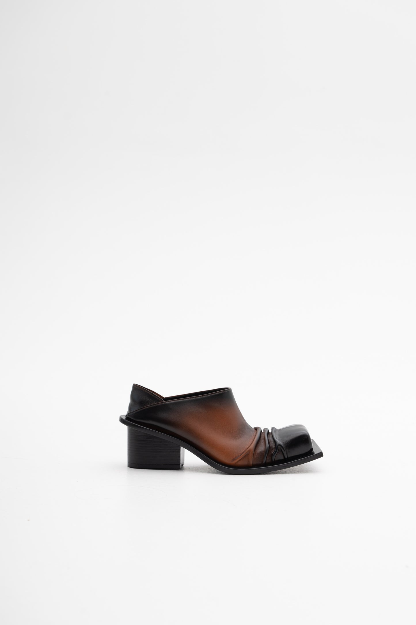 CONVERTIBLE CHUNKY HEEL MULES IN COGNAC/BLACK OMBRÉ