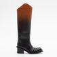 EQUESTRIAN CHUNKY HEEL SQUARE TOE BOOTS IN COGNAC OMBRÉ