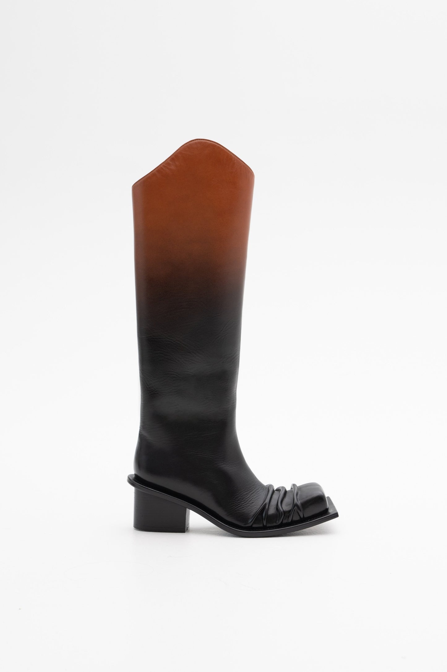 EQUESTRIAN CHUNKY HEEL SQUARE TOE BOOTS IN COGNAC OMBRÉ