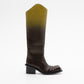 EQUESTRIAN CHUNKY HEEL SQUARE TOE BOOTS IN CHARTREUSE OMBRÉ