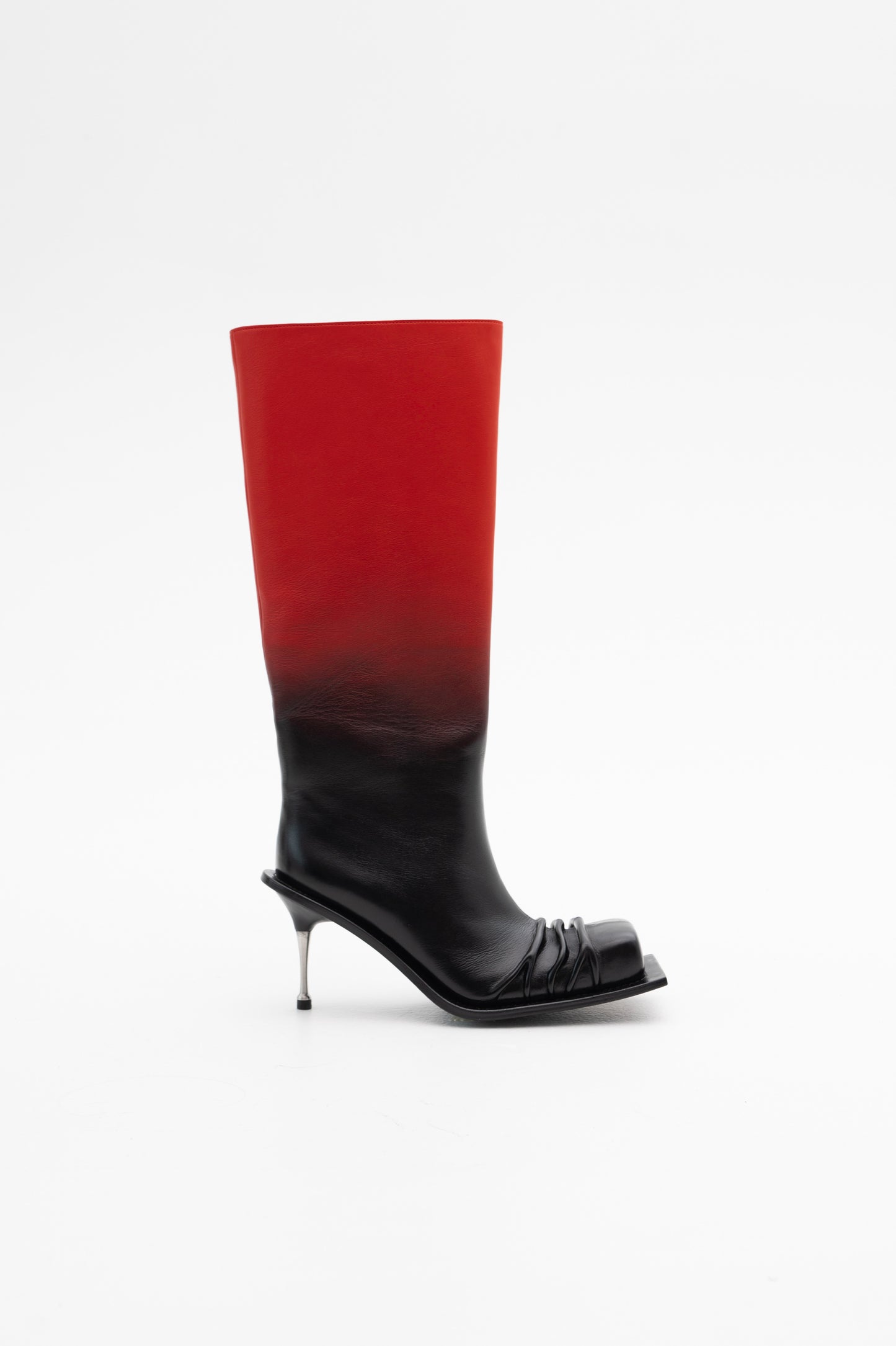 STILETTO HEEL CLASSIC SQUARE TOE BOOTS IN RED/BLACK OMBRÉ