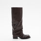 HAVVA CHUNKY HEEL TALL PLISSÈ BOOTS IN CHOCOLATE BROWN (E-STORE EXCLUSIVE)