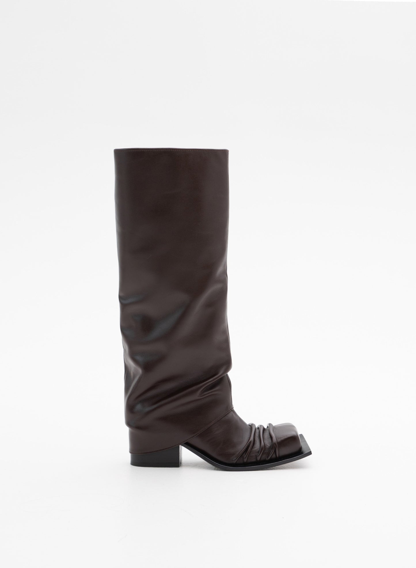 HAVVA CHUNKY HEEL TALL PLISSÈ BOOTS IN CHOCOLATE BROWN (E-STORE EXCLUSIVE)