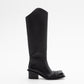 EQUESTRIAN CHUNKY HEEL SQUARE TOE BOOTS IN BLACK