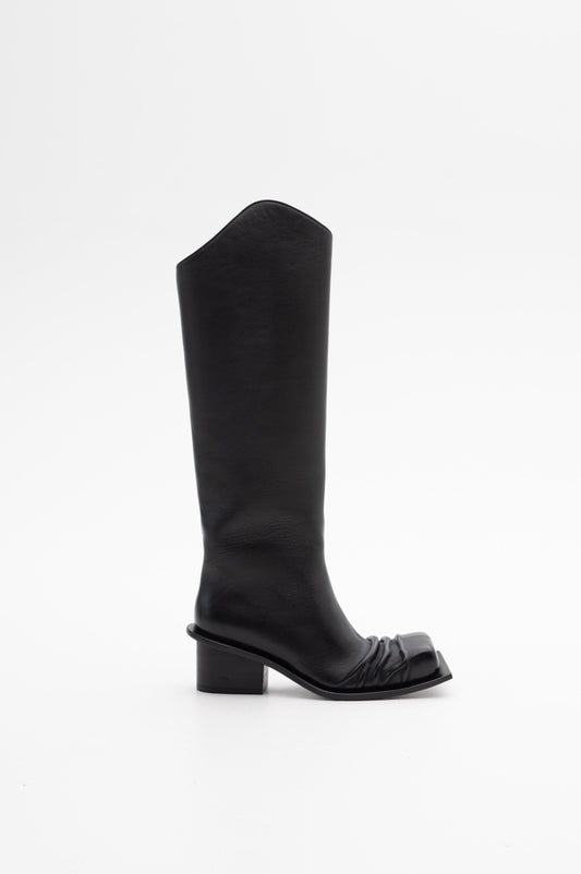 EQUESTRIAN CHUNKY HEEL SQUARE TOE BOOTS IN BLACK