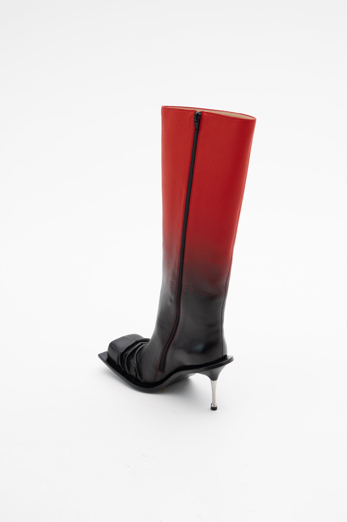 STILETTO HEEL CLASSIC SQUARE TOE BOOTS IN RED/BLACK OMBRÉ