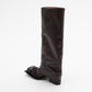 HAVVA CHUNKY HEEL TALL PLISSÈ BOOTS IN CHOCOLATE BROWN (E-STORE EXCLUSIVE)