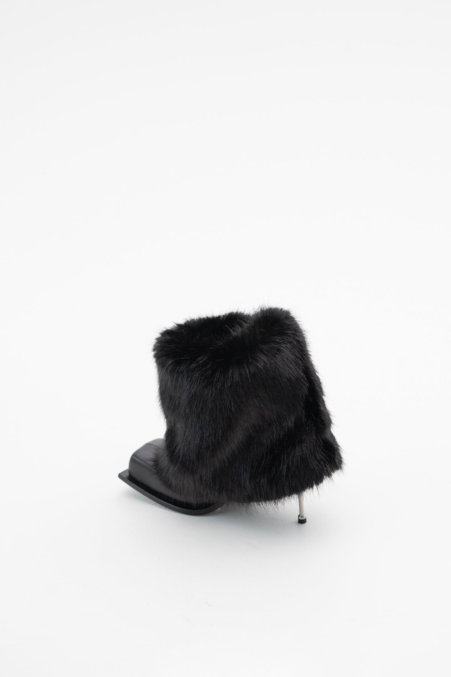 IMAN STILETTO HEEL BOOTS IN BLACK WITH BLACK FAUX FUR