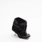 IMAN STILETTO HEEL BOOTS IN BLACK WITH BLACK FAUX FUR