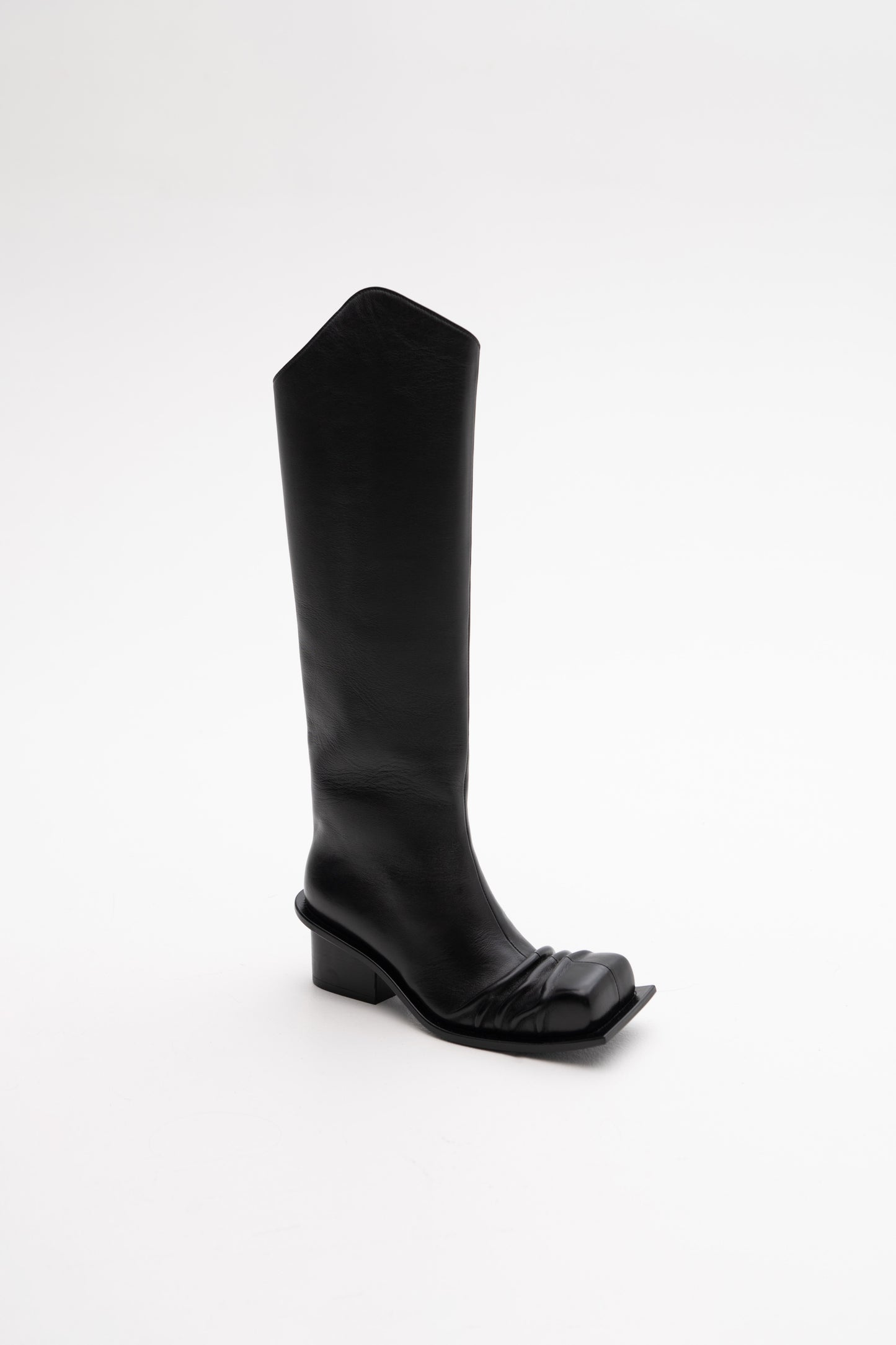 EQUESTRIAN CHUNKY HEEL SQUARE TOE BOOTS IN BLACK