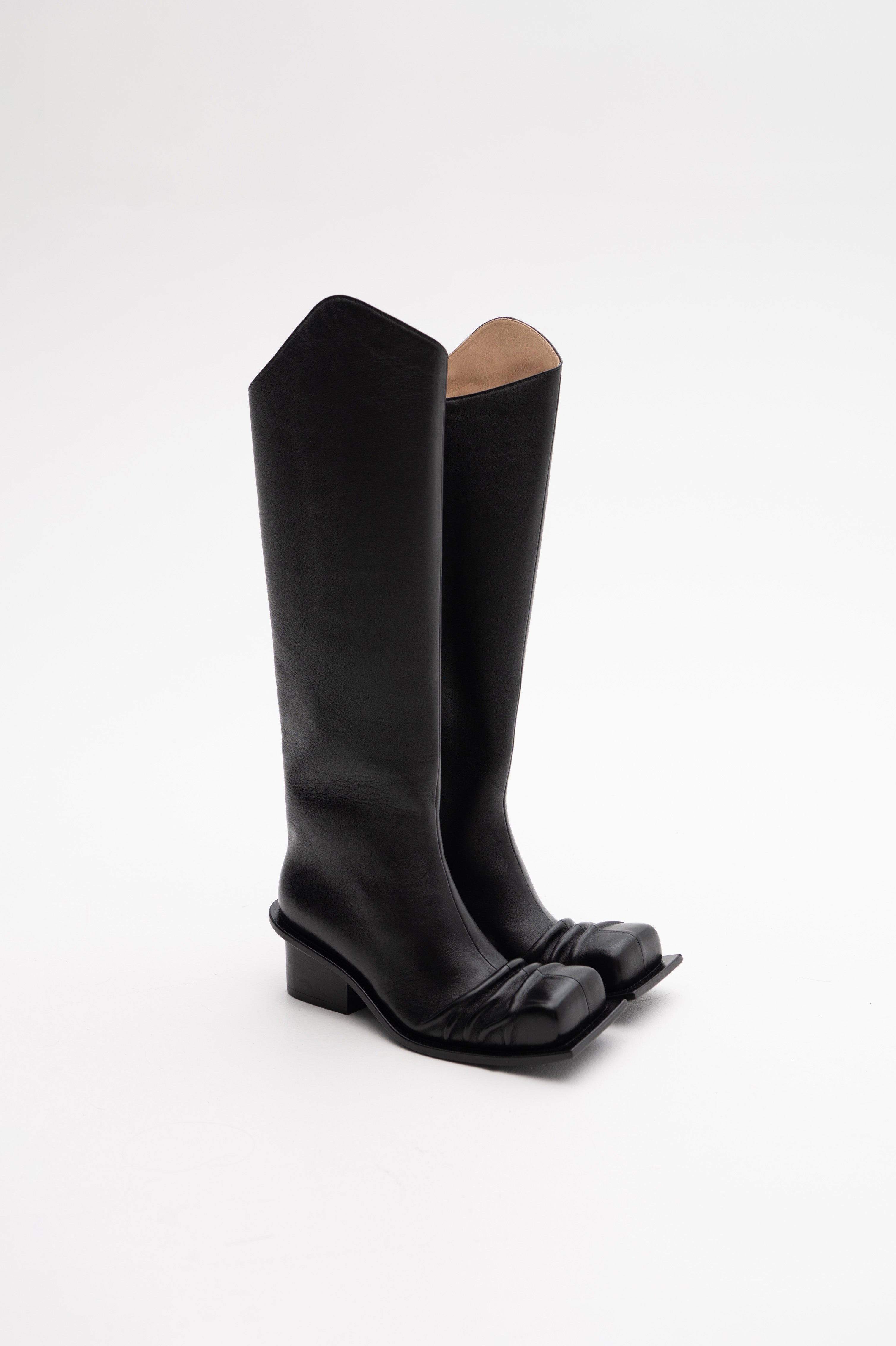 EQUESTRIAN CHUNKY HEEL SQUARE TOE BOOTS IN BLACK