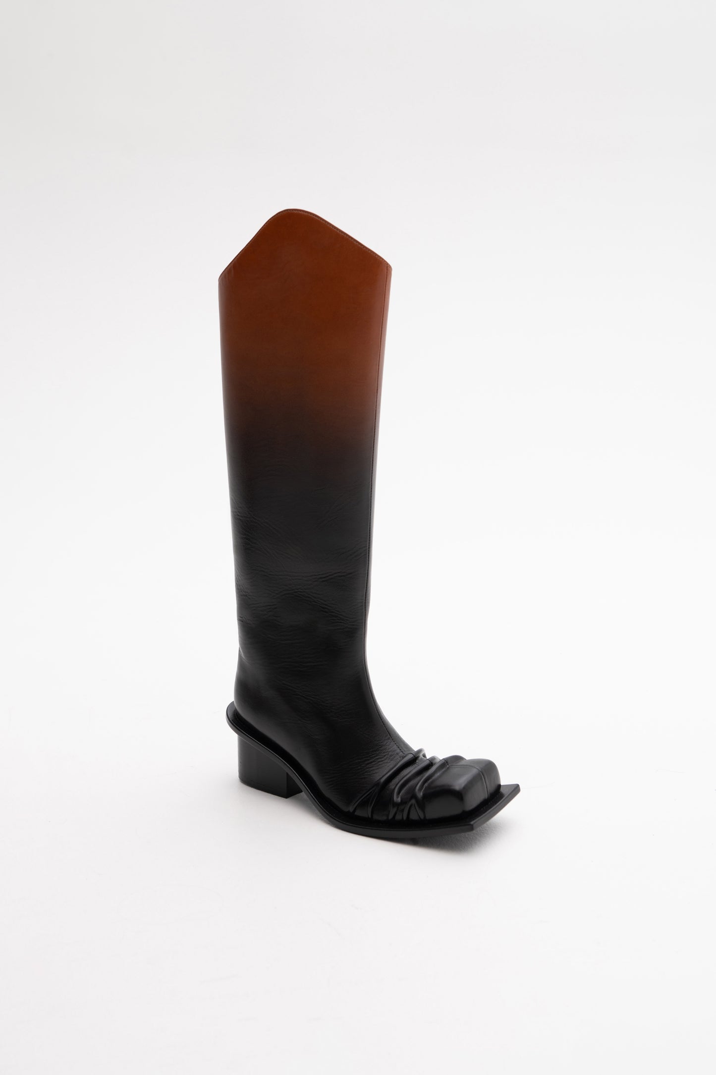 EQUESTRIAN CHUNKY HEEL SQUARE TOE BOOTS IN COGNAC OMBRÉ