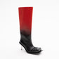 STILETTO HEEL CLASSIC SQUARE TOE BOOTS IN RED/BLACK OMBRÉ