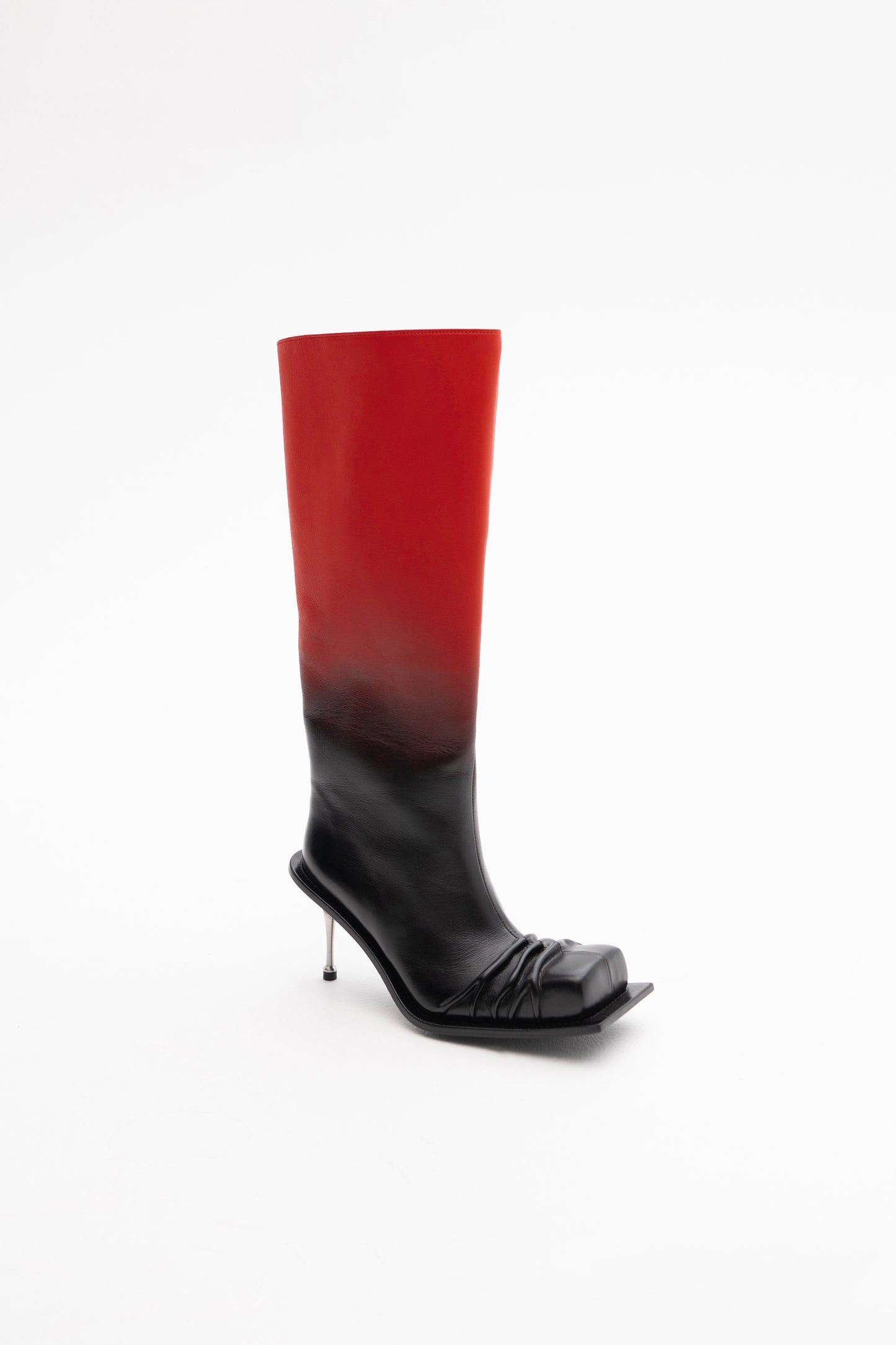 STILETTO HEEL CLASSIC SQUARE TOE BOOTS IN RED/BLACK OMBRÉ