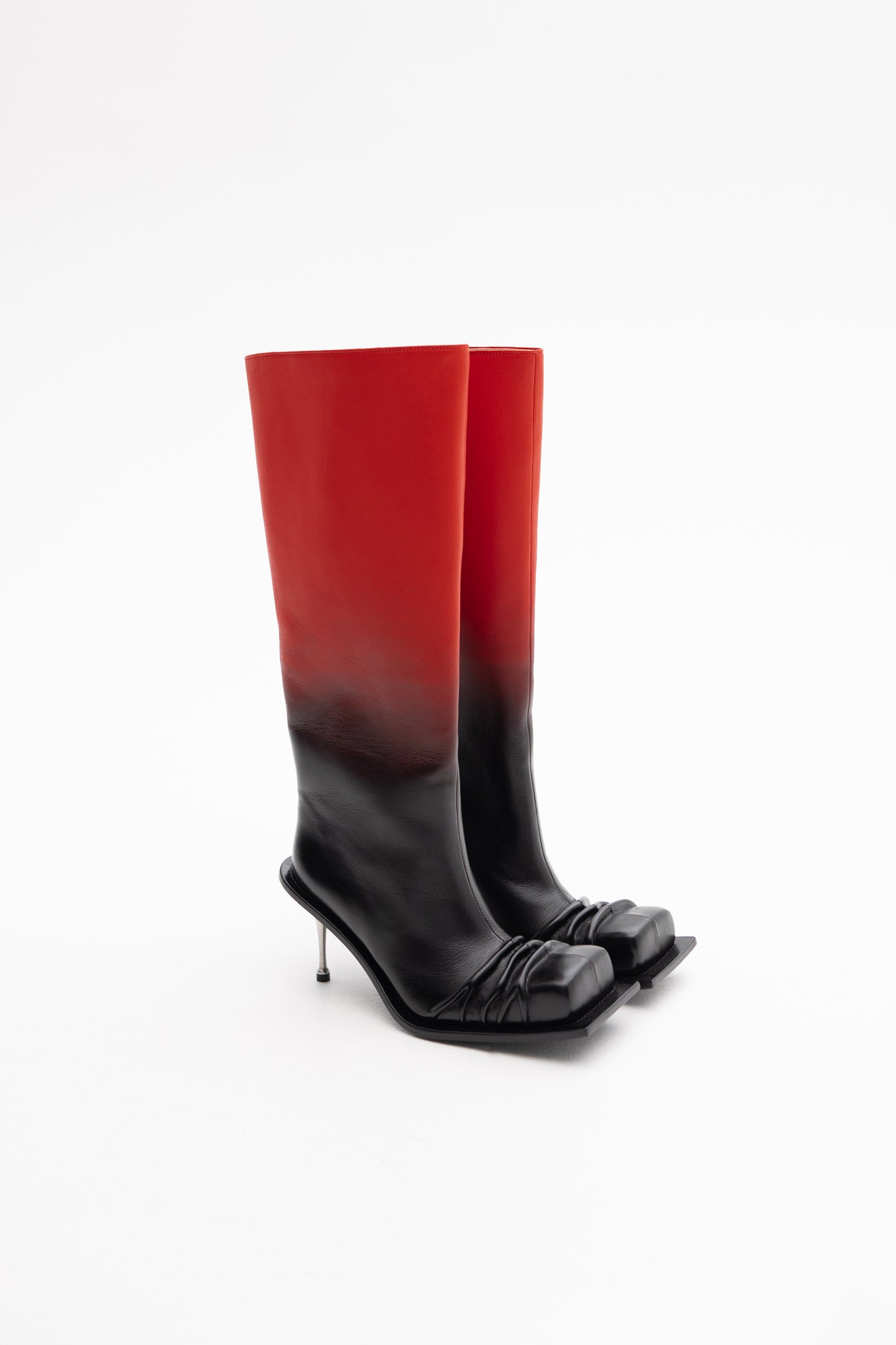 STILETTO HEEL CLASSIC SQUARE TOE BOOTS IN RED/BLACK OMBRÉ