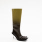 STILETTO HEEL CLASSIC SQUARE TOE BOOTS IN CHARTREUSE/BROWN OMBRÉ