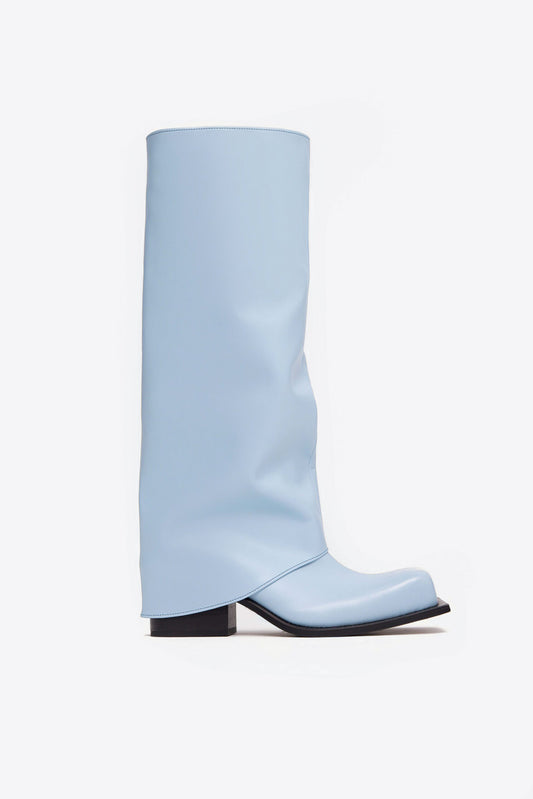 HAVVA CHUNKY HEEL TALL BOOTS IN BABY BLUE