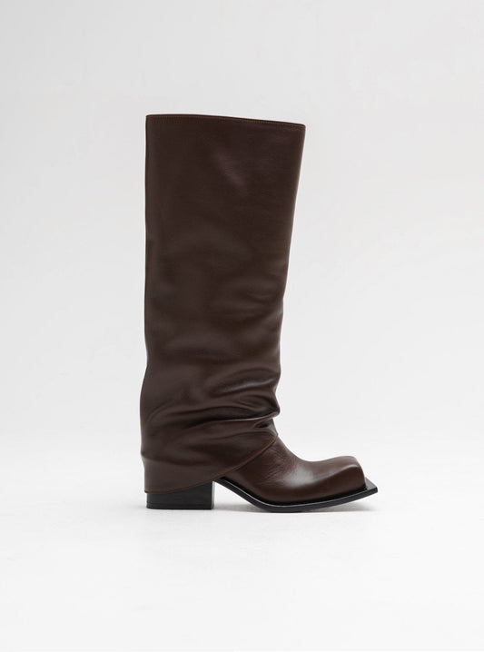 HAVVA CHUNKY HEEL TALL BOOTS IN CHOCOLATE BROWN